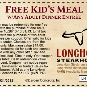 longhorn steakhouse kids eat free on halloween