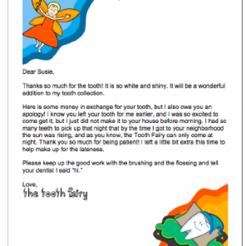 Sample tooth fairy letters