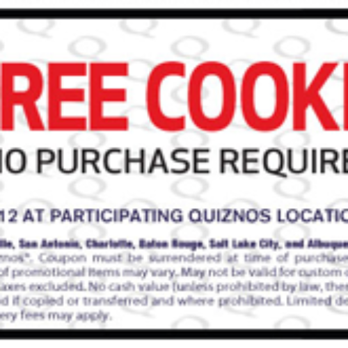 Quiznos Free Cookie Coupon/Valentine's Day Only