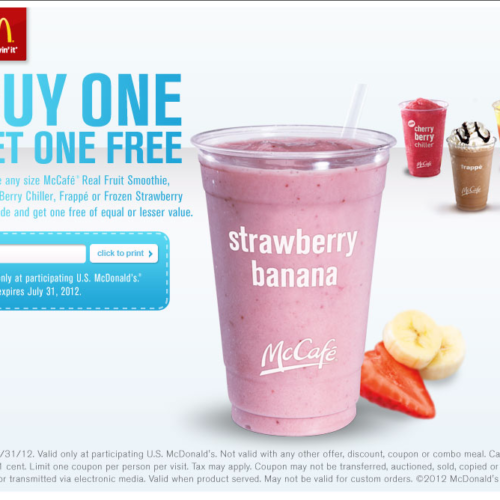 McDonalds Buy One Get One Free Smoothie, Chiller or Frappe