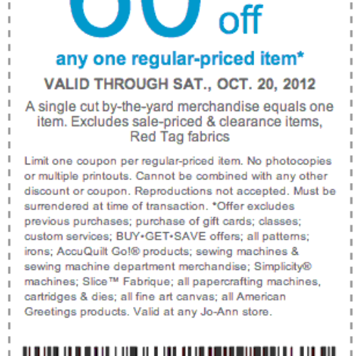 60% Off One Item At Joann Fabric Stores: Expires Oct 20th