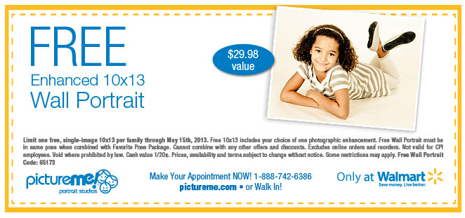 Free 10×13 Wall Portrait @ Walmart