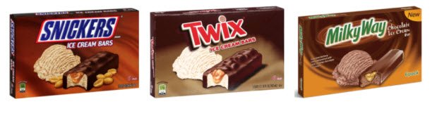 snickers twix and milky way ice cream bars