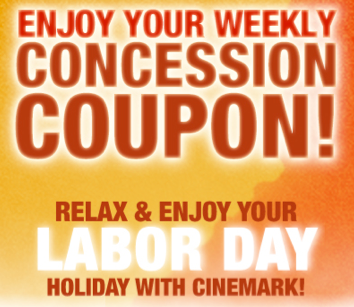 Cinemark Weekly Concession Labor Day Coupon