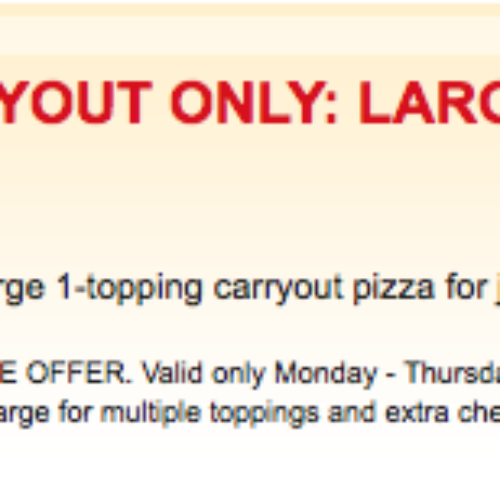 Pizza Hut Carryout Offer: Large 1-Topping $6.55