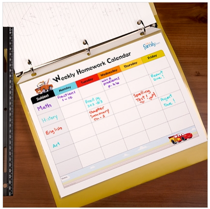 Free Weekly Homework Calendar