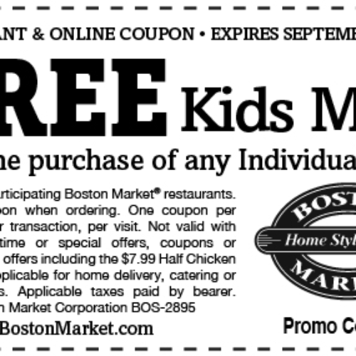 Boston Market: Free Kids Meal W/ Adult Meal Purchase