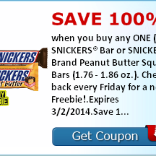 Hot!!! SavingStar Friday Freebie: Free Snickers or Peanut Butter Bar