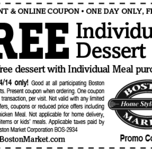 Boston Market: Free Individual Dessert - Today Only!