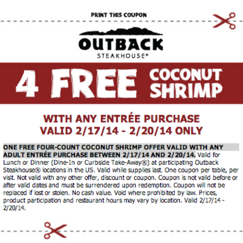 OUTBACK STEAKHOUSE: FREE COCONUT SHRIMP W/ ENTREE PURCHASE