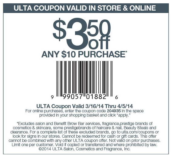 Ulta: $3.50 off $10.00 Coupon