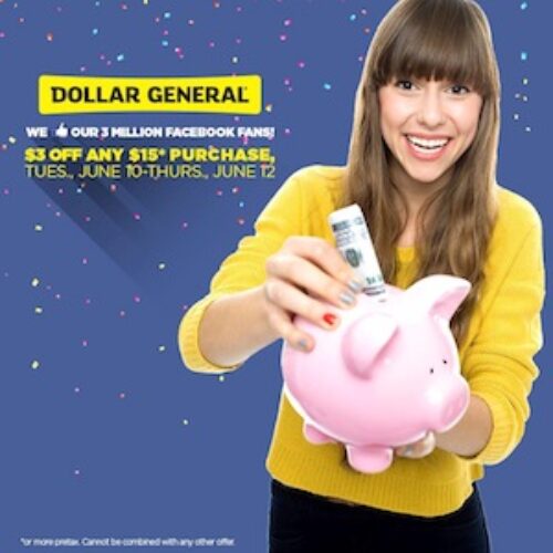 Dollar General: $3 Off $15 Purchase - 06/10 and 6/11 only
