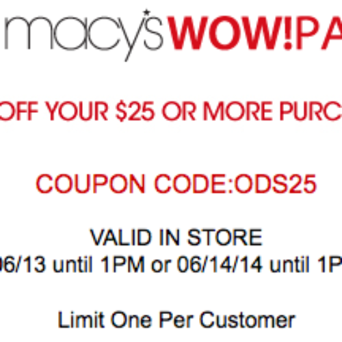 Macy’s Wow! Pass: $10 Off $25 Purchase - 6/13 and 6/14