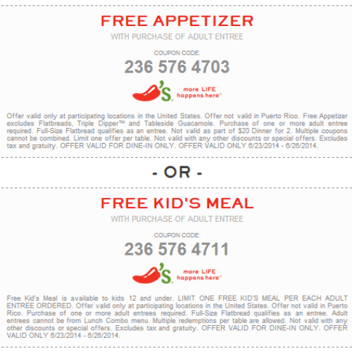 Chili's: Free App, Kid's Meal, Dessert, or Shrimp Upgrade