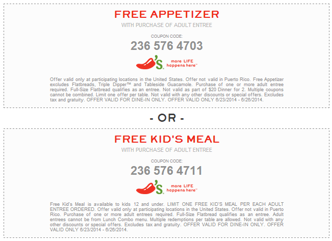 Chili’s: Free App, Kid’s Meal, Dessert, or Shrimp Upgrade