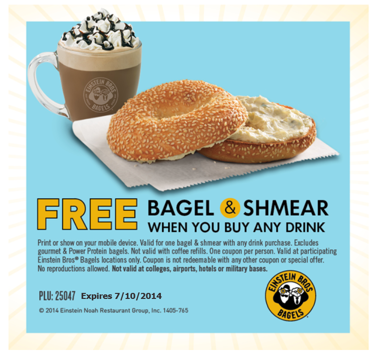 Einstein Bagel: Free Bagel & Shmear W/ Drink Purchase