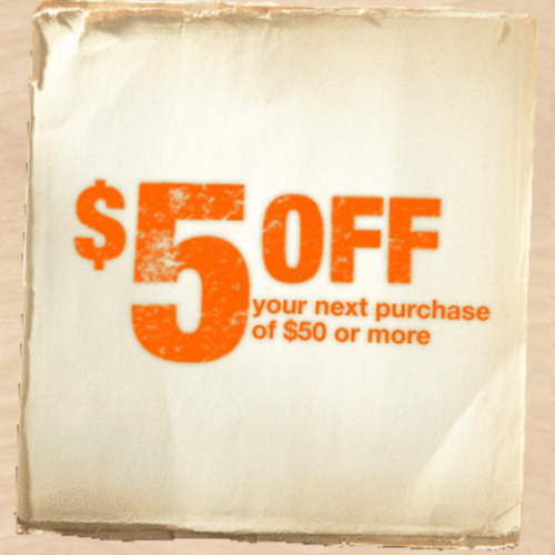 The Home Depot: $5 Off $50 Coupon