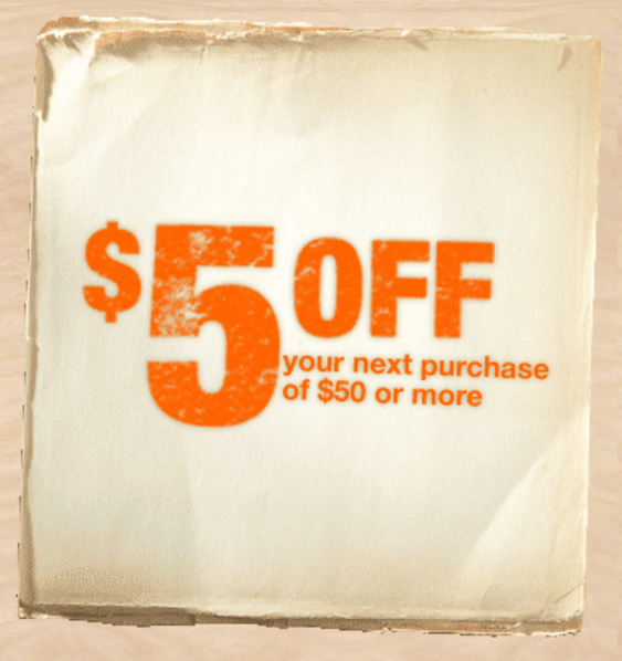 The Home Depot: $5 Off $50 Coupon