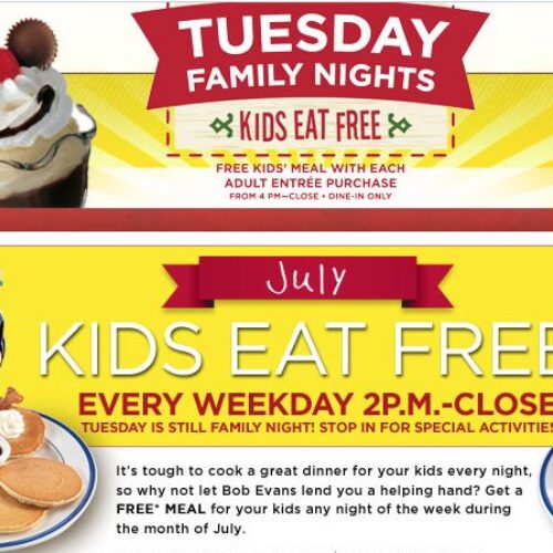 Bob Evans: Kids Eat Free Weekdays In July