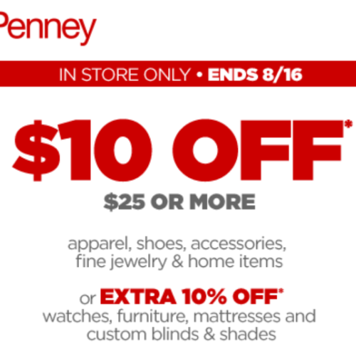 JCPenney: $10 Off $25 In-Store