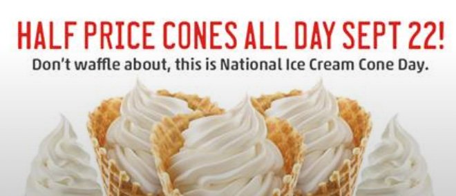 Half-Priced Cones At Sonic On Sept. 22nd