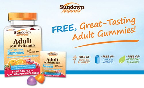 Sundown Naturals Adult Gummies bottle and offer
