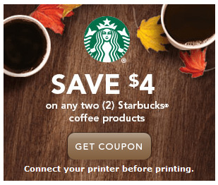 Starbucks $4.00 off coupon