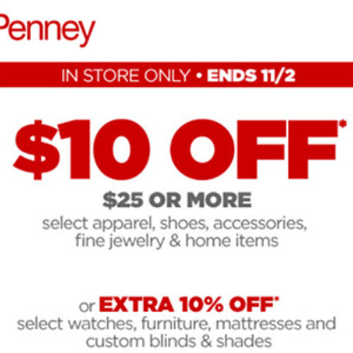 JCPenney $10 Off $25 Or More - Ends 11/2