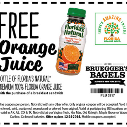 Bruegger's Bagels: Free Orange Juice With Purchase