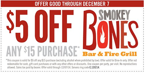 Smokey Bones $5 Off