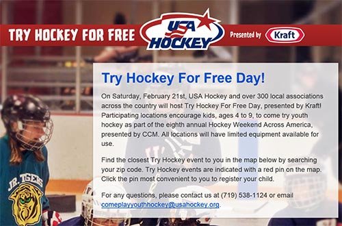 Free Try Hockey For Kids Day