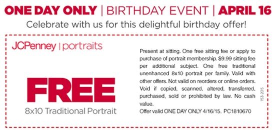 JCPenney Portraits: Free 8×10 – April 16th Only