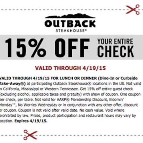 Outback: 15% Off Entire Check