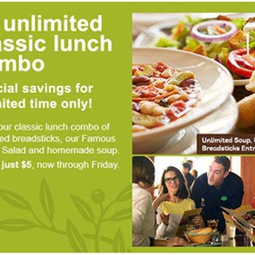 Olive Garden: $5 Unlimited Classic Lunch Combos
