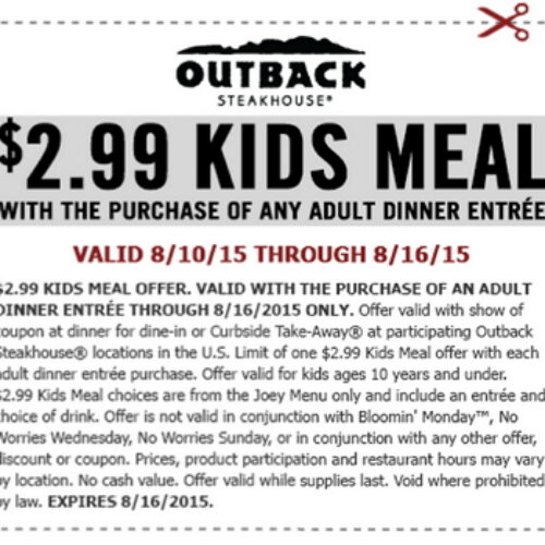 Outback: $2.99 Kids Meal W/ Purchase