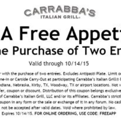 Carabba's: Free Appetizer W/ Purchase
