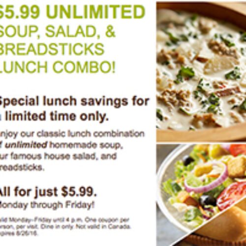 Olive Garden Lunch 6.99 Unlimited Soup, Salad & Breadsticks « Free 4