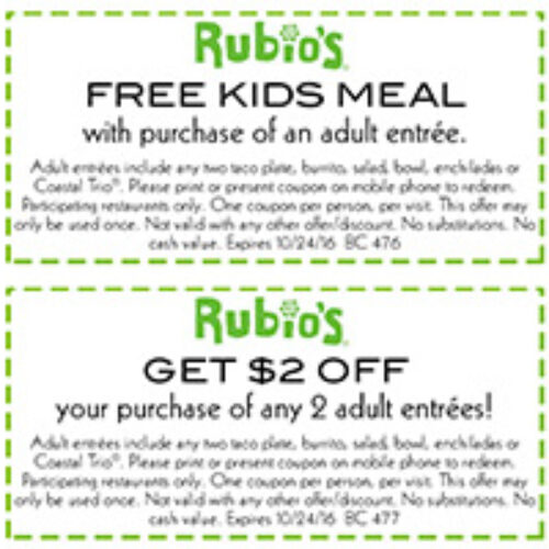 Rubio’s: Free Kids Meal W/ Entree Purchase