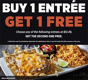 Applebee’s: BOGO Free Entree