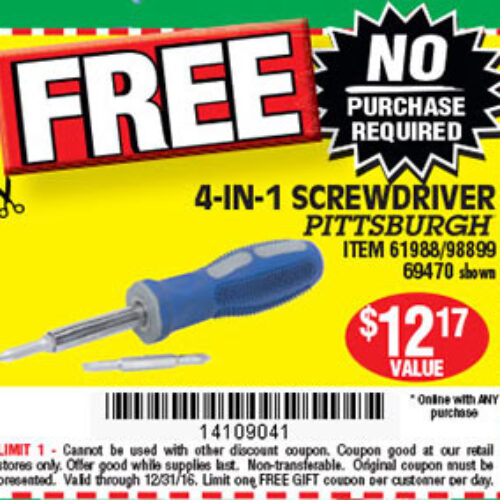 Harbor Freight: Free 4-in-1 Screwdriver