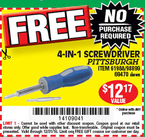 Harbor Freight: Free 4-in-1 Screwdriver