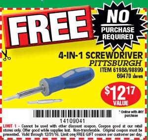 Harbor Freight: Free 4-in-1 Screwdriver