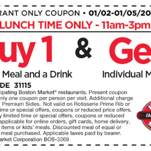 Boston Market: Lunch BOGO Free Meal Coupon - Ends 01/05