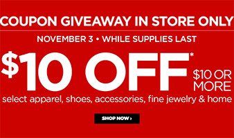 JCPenney: $10 Off $10 - November 3rd