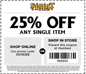 Spirit Halloween: 25% Off Single Item - Ends Oct 22