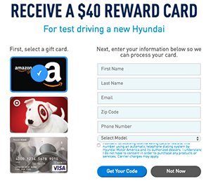 Free $40 Gift Card W/ Hyundai Test Drive