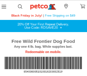 Petco: Free Wild Frontier Dog Food - Last Day