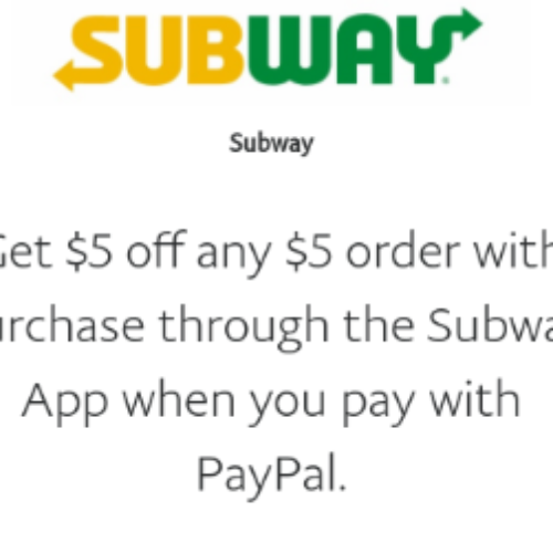 Subway: $5 Off $5 When You Pay W/ Paypal