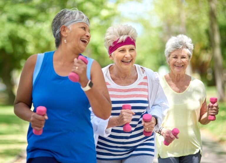 Senior women exercising