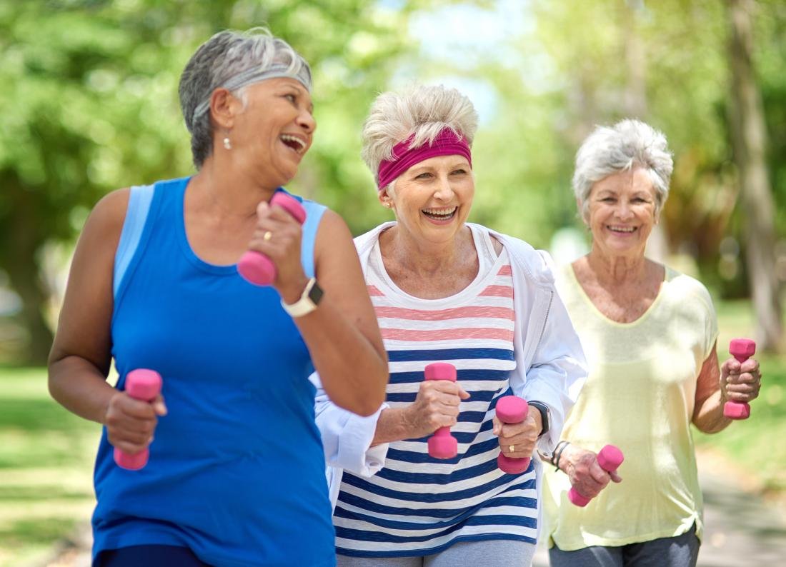 Senior women exercising